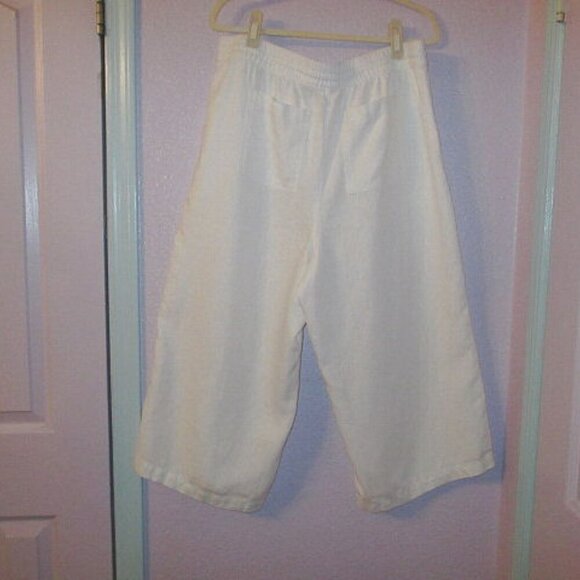 Lands End Women's Linen Wide Leg Pants Size LP High Rise Pockets Crop White Boho - Picture 6 of 10